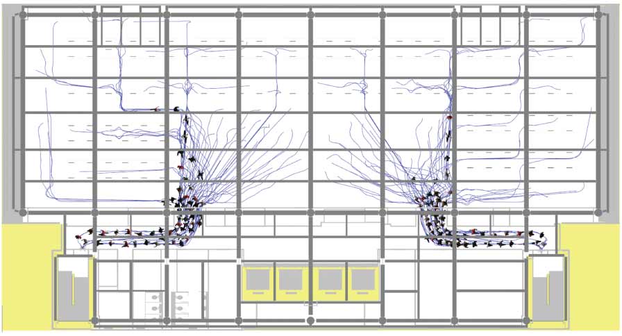 Distribution of evacuation migration calculated by  Path Finder