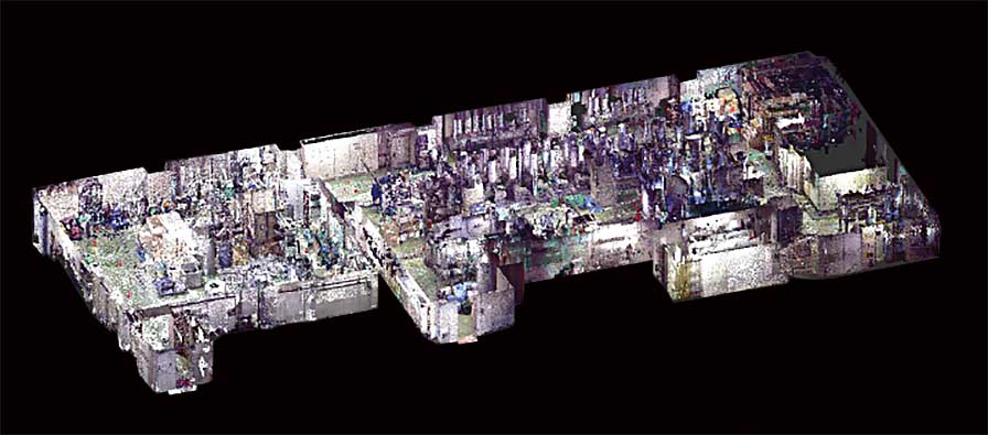 Completed view of a mechanical room, using stereoscopic imaging data set