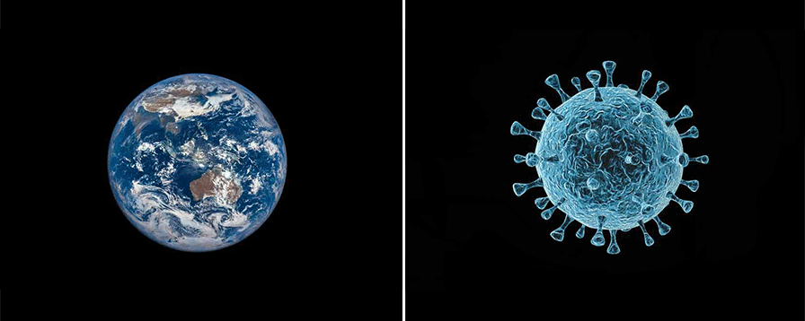 地球と新型コロナウイルス 　写真｜（左）©NASA